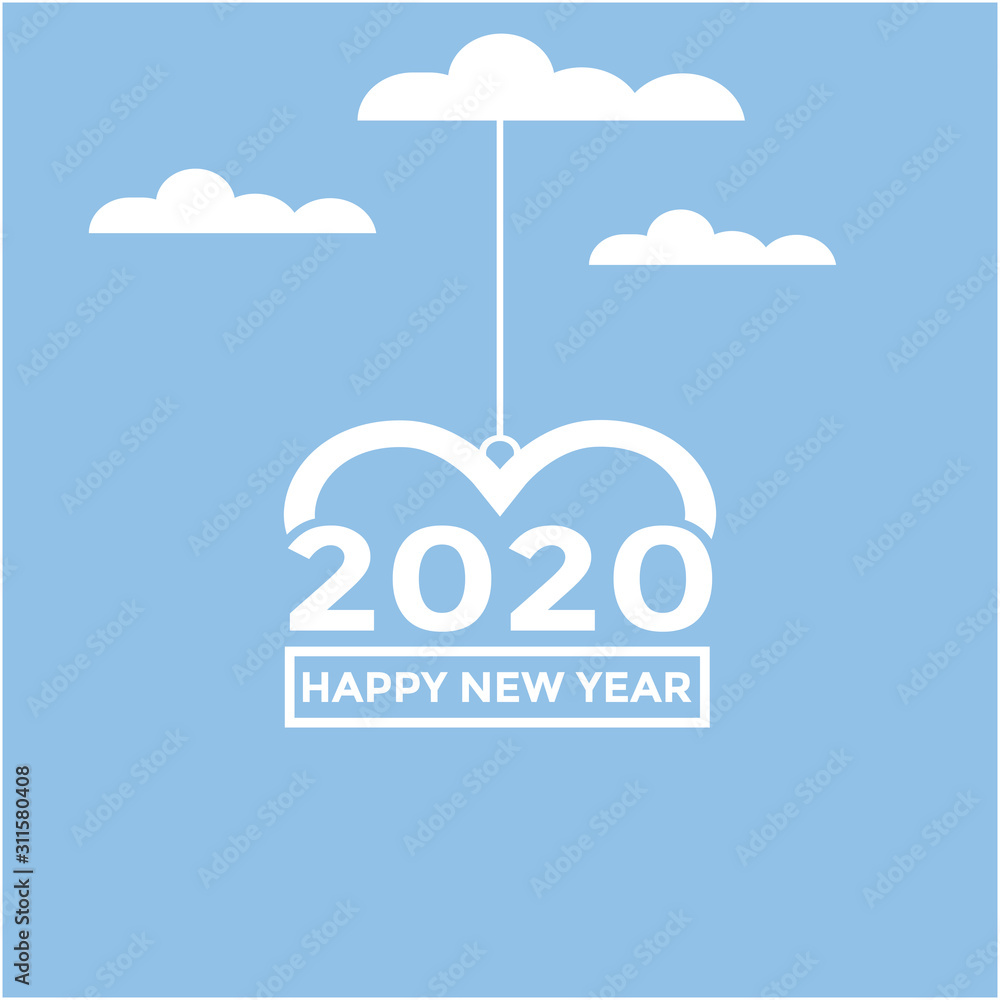 Happy New Year 2020 with love and cloud background. Greeting card ...
