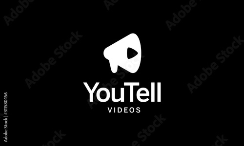 megaphone with play button logo design template