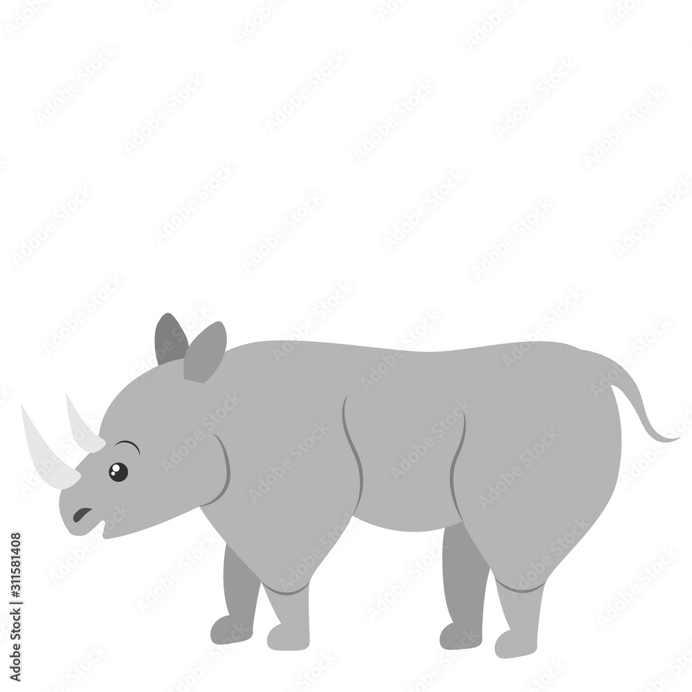 Cartoon rhino. Vector illustration on a white background. Drawing for children.