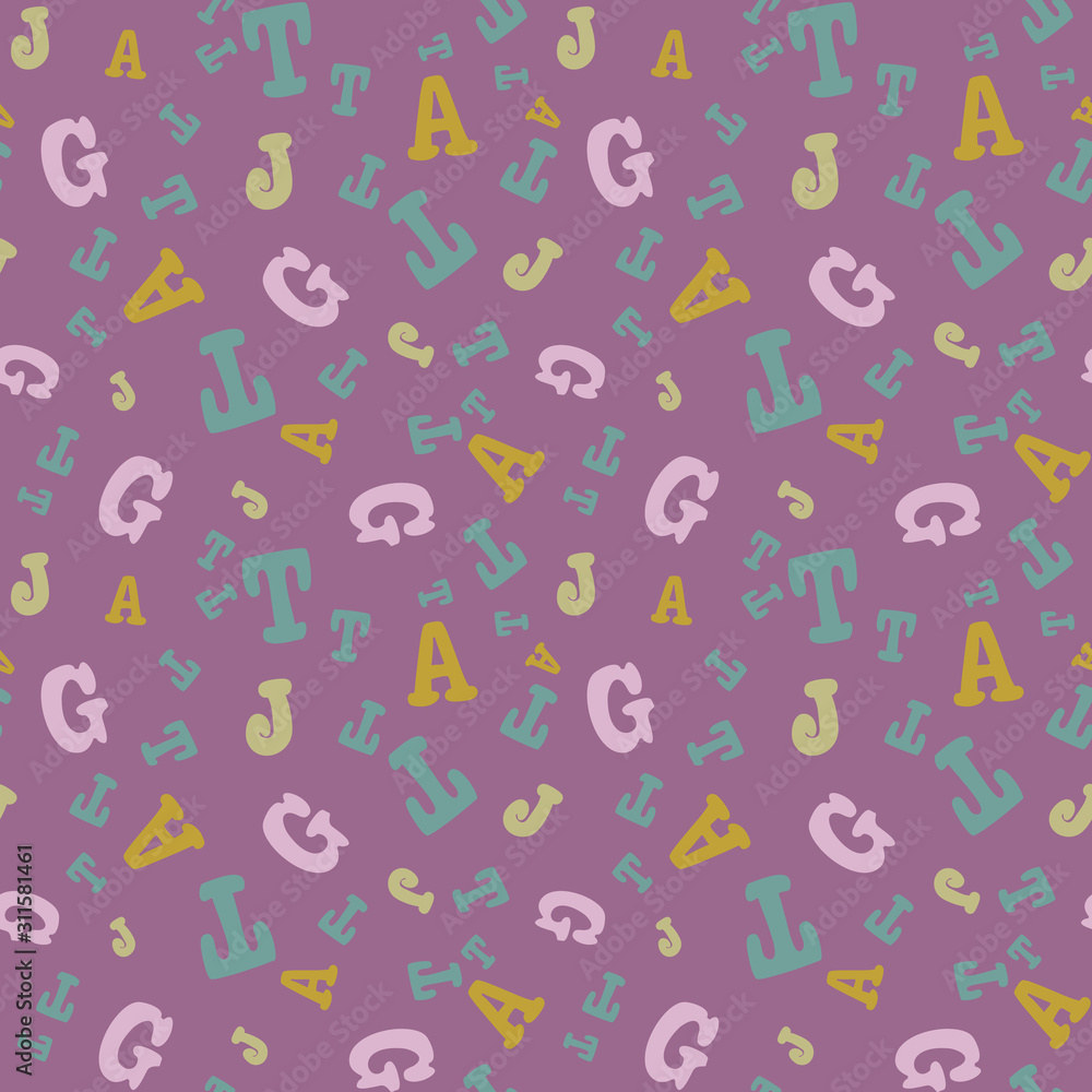 Vector magenta seamless pattern background with letters. Vector magenta seamless pattern background with letters.