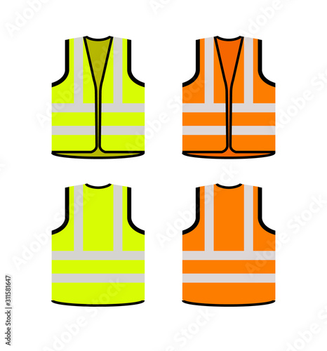 Safety jacket security icon. Vector life vest yellow visibility fluorescent work jacket photo