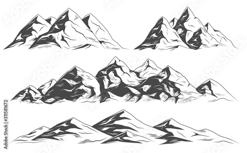 Mountain landscapes, set of vector illustrations.