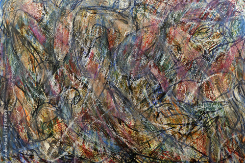 mixed multi-layer image technique. color sketch. a jumble of lines and blotches. background in the style of abstract expressionism