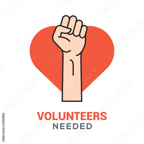 Volunteer vector icon heart care team. Charity volunteer hand symbol illustration