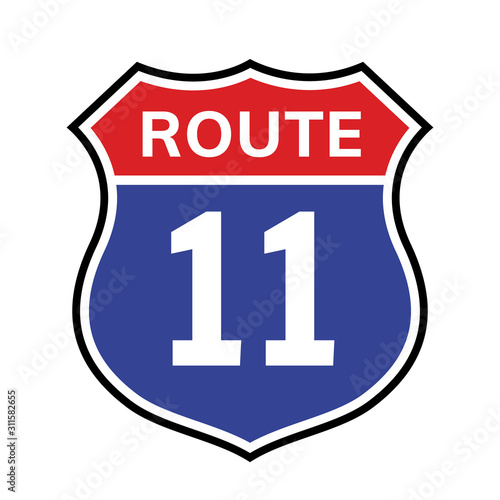 11 route sign icon. Vector road 40 highway interstate american freeway us california route symbol.