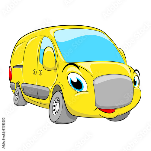 Cartoon yellow car. Cartoon wagon. Transportation of people.