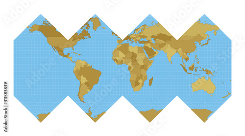 World Map. HEALPix projection. Map of the world with meridians on blue background. Vector illustration.