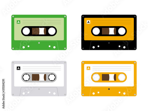 Audio cassette tape isolated vector old music retro player. Retro music audio cassette 80s blank mix