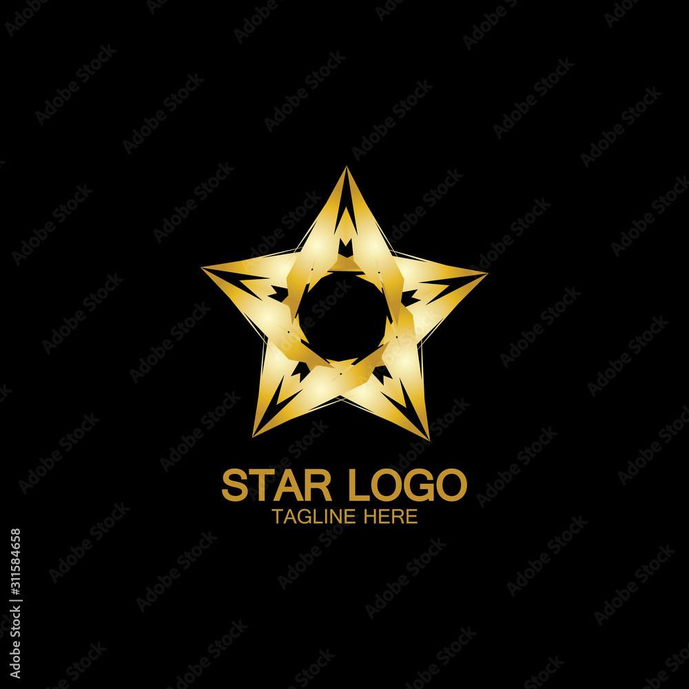 Gold Star Logo Vector in elegant Style with Black Background Gold Star Logo Vector in elegant Style with Black Background