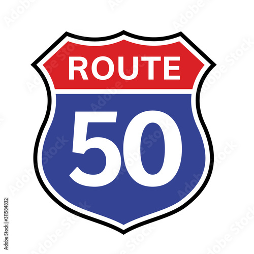 50 route sign icon. Vector road 50 highway interstate american freeway us california route symbol