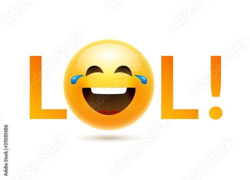 Lol emoji icon smile face. Emoticon joke happy cartoon funny lol emoji illustration