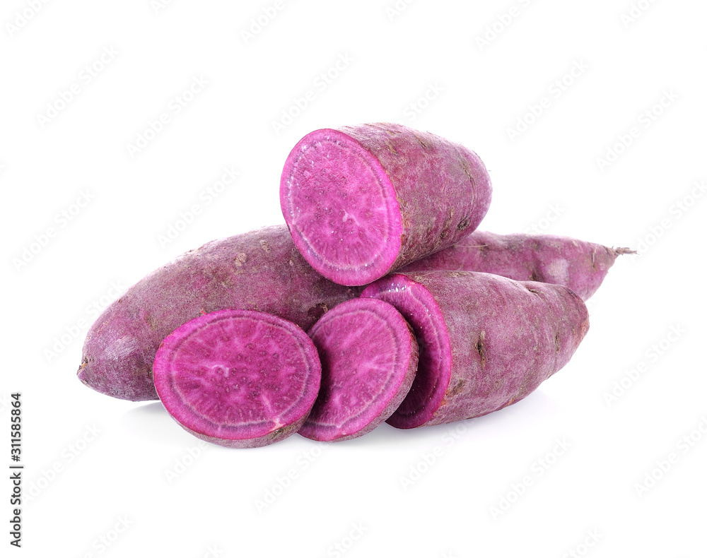 purple sweet yams on white background. purple sweet yams on white background.