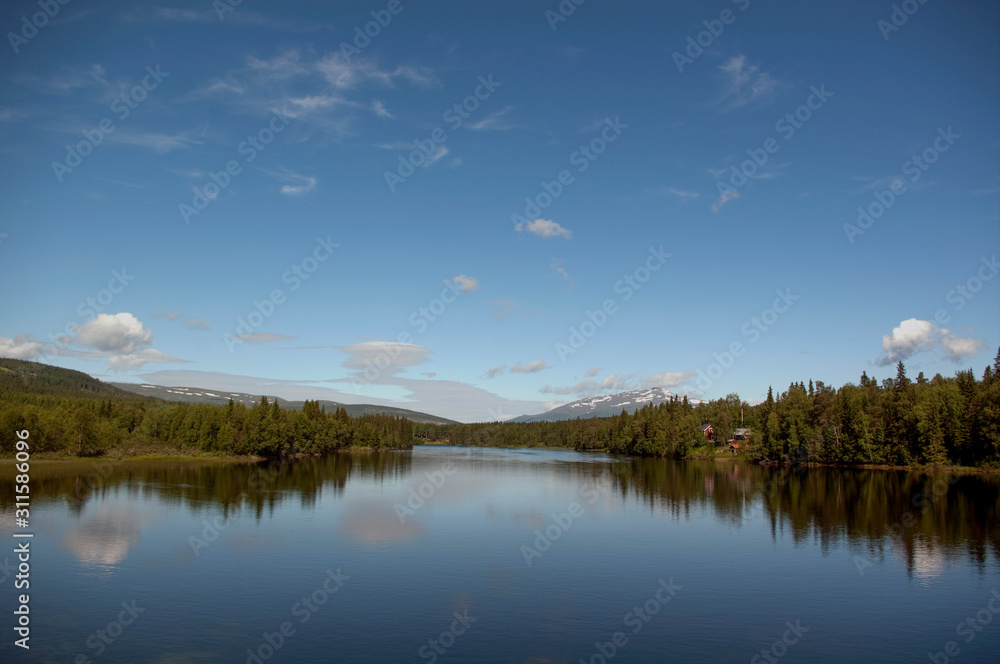 landscape with lake and blue sky, åre, jämtland,sweden,norrland,eu,europe