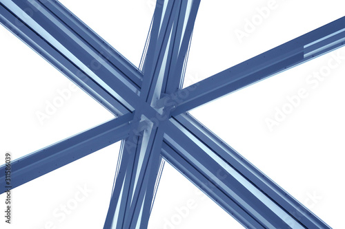 Metal framework. Computer graphics of star junction, element of modern architecture. Structure of glass facade of hi-tech building. Isolated minimal photo with triangular pattern of copy space