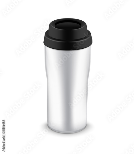 Tumbler bottle mug for travel. Thermo water cup plastic or metal coffee mug template design