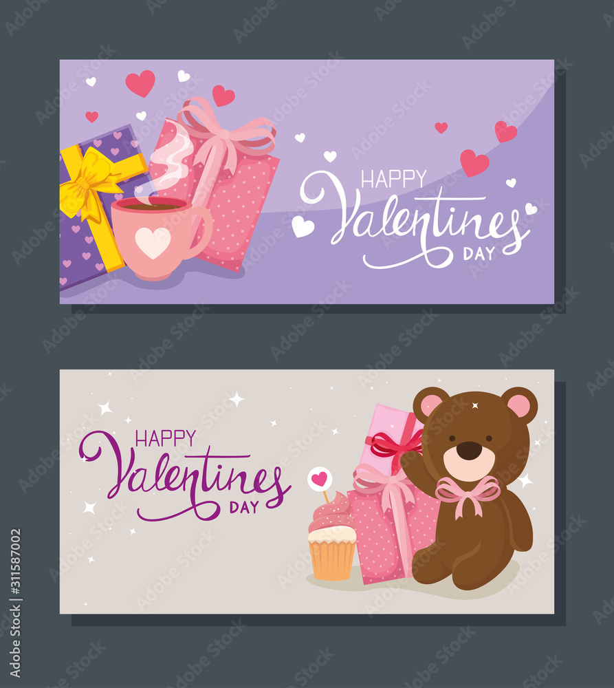 set cards of happy valentines day with decoration vector illustration design set cards of happy valentines day with decoration vector illustration design