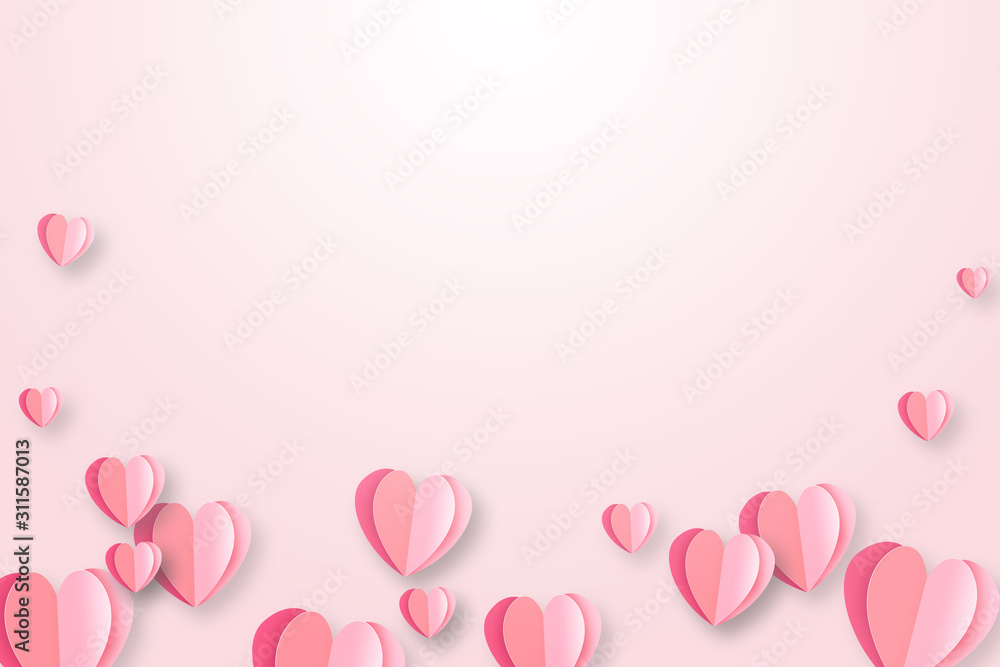 Happy Valentines day concept background. illustration. 3d pink paper hearts.