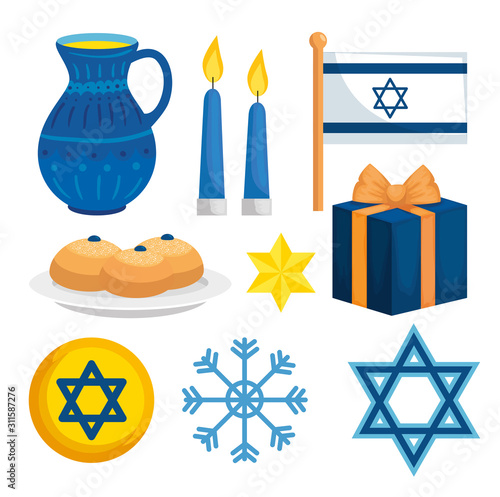 set decoration of happy hanukkah vector illustration design