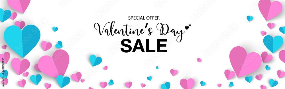 Valentines's Day banner sale promo with Paper cut style