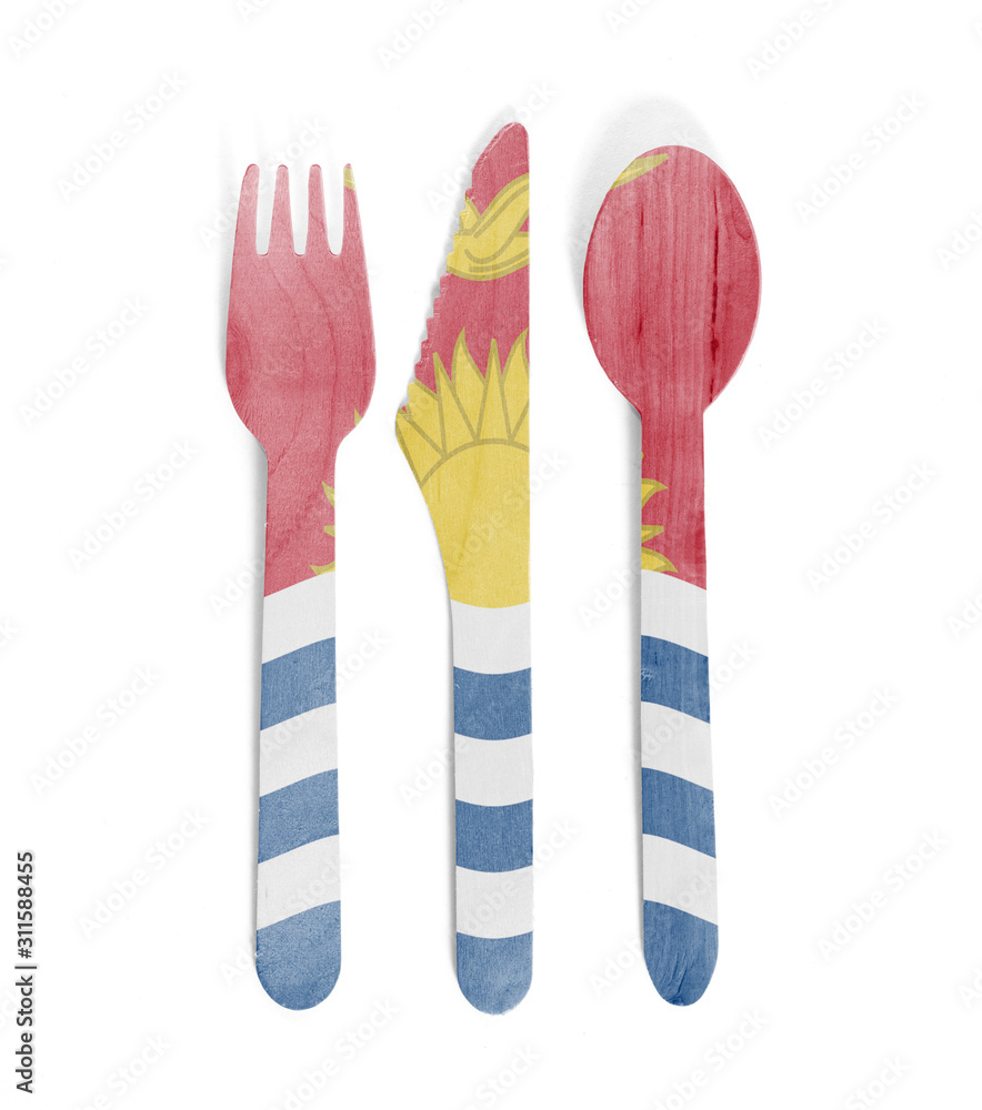Eco friendly wooden cutlery - Plastic free concept - Flag of Kiribati Eco friendly wooden cutlery - Plastic free concept - Flag of Kiribati