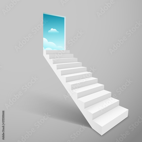 Stairway with open door heaven  ladder staircase to sky concept