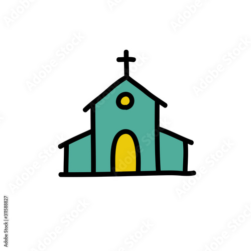 church doodle icon, vector illustration