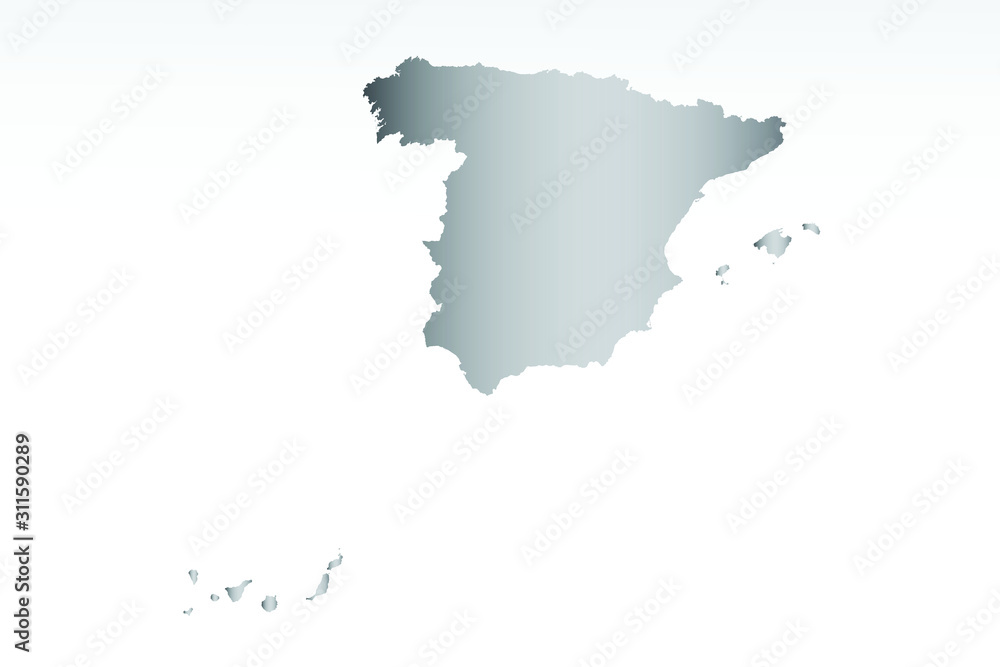 Gray color Spain map with dark and light effect vector on light background illustration