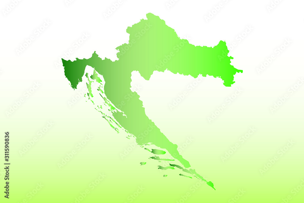 Croatia map using green color with dark and light effect vector on light background illustration