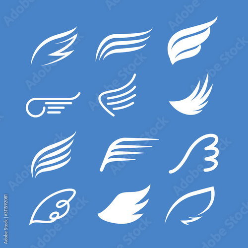 Vector wings icon set. Bird or angel wing silhouette illustration design feather