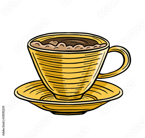 cup of hot drink tea or coffee hand drawn engraved sketch drawing vector