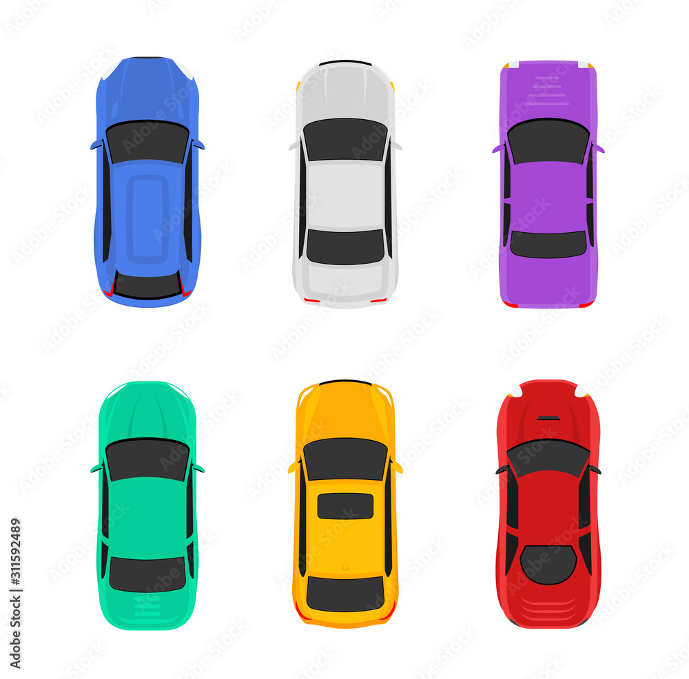 Vector car top view icon illustration. Vehicle flat isolated car icon Vector car top view icon illustration. Vehicle flat isolated car icon