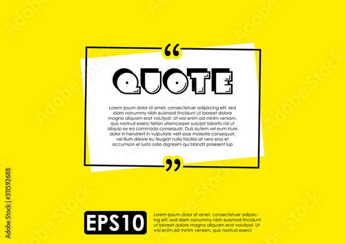 Illustration vector of typography design. Remark quote text box poster template concept. blank empty frame citation. Quotation paragraph symbol icon. double bracket comma mark. bubble dialogue banner.