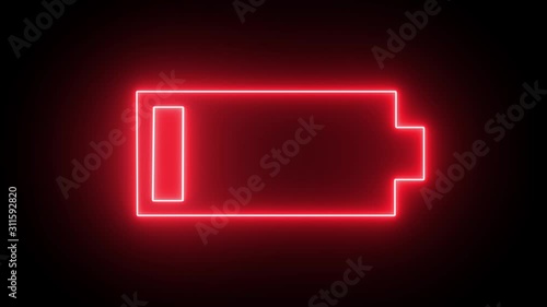 Neon glowing battery icon.  Charger, running from red low to green full cell phone battery.