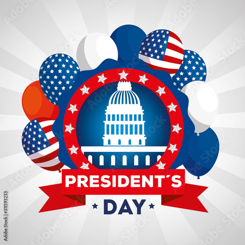 happy presidents day with american parliament and decoration vector illustration design