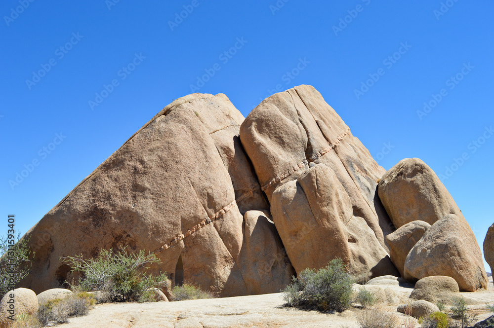 Extraordinary stone formations and yucca in nature in the Joshua tree National park, California Extraordinary stone formations and yucca in nature in the Joshua tree National park, California