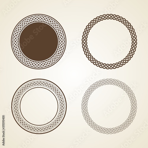 set of round celtic knot meander frame vector illustration