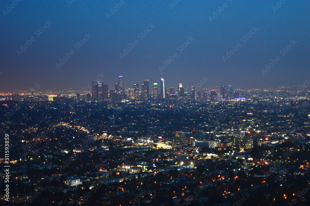 Los Angeles night cityscape during the night taken from Griffith Observatory