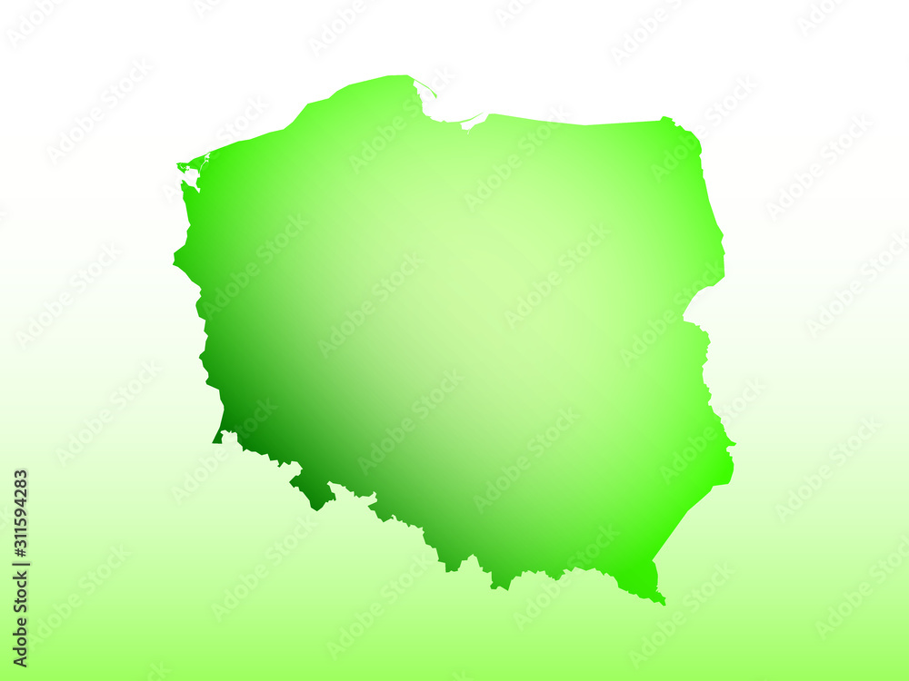 Poland map using green color with dark and light effect vector on light background illustration