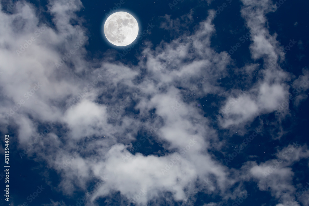Full moon with starry and clouds background. Romantic night. Full moon with starry and clouds background. Romantic night.
