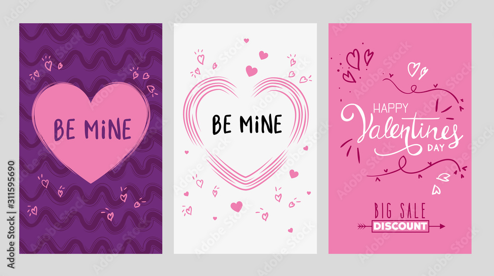 set of happy valentines day card with decoration vector illustration design