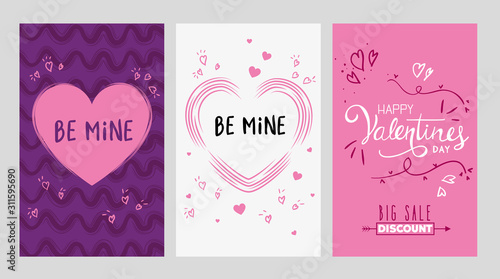 set of happy valentines day card with decoration vector illustration design