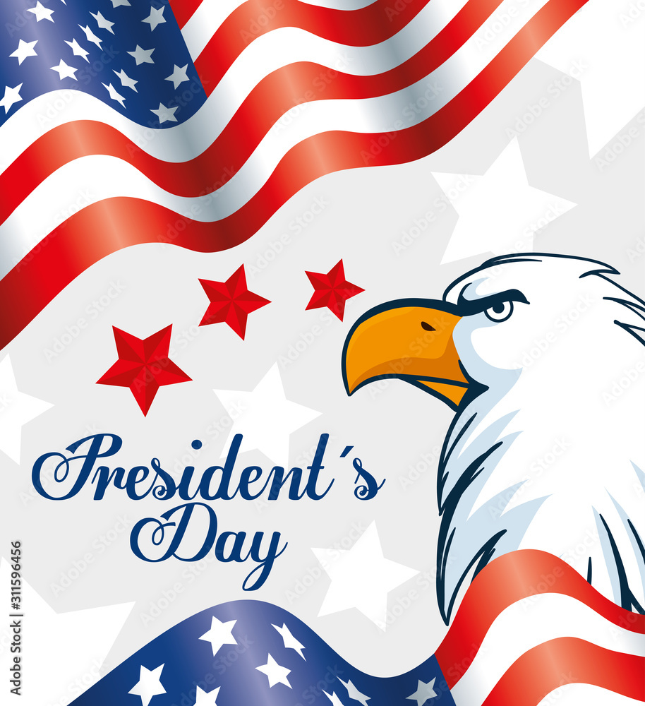 happy presidents day with eagle and flags vector illustration design