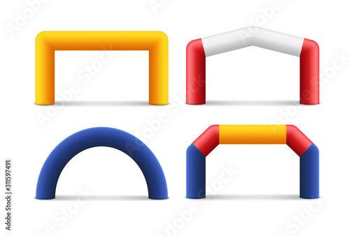 Inflatable arch sponsor balloon banner. Marathon start finish entrance event advertising