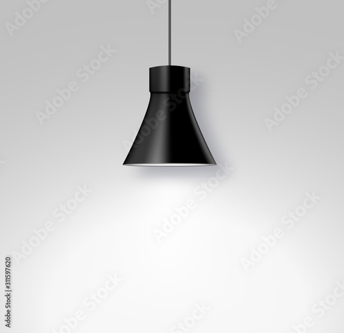 Lamp illuminators on wall interior. Transparent light effect design. Spotlight vector equipment