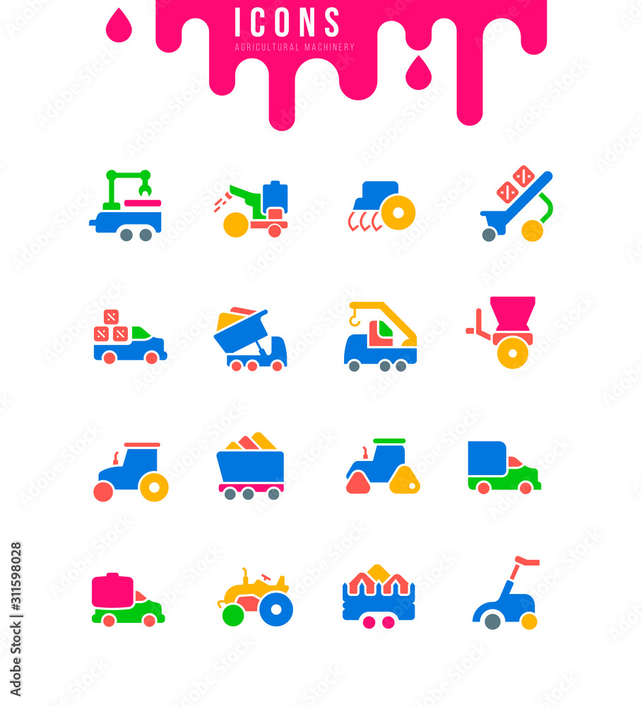 Set of Simple Icons of Agricultural Machinery