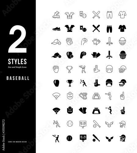 Simple Line Icons of Baseball