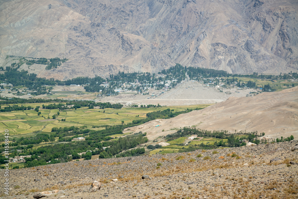 View to Ishkashim city from mountain in Afghanistan