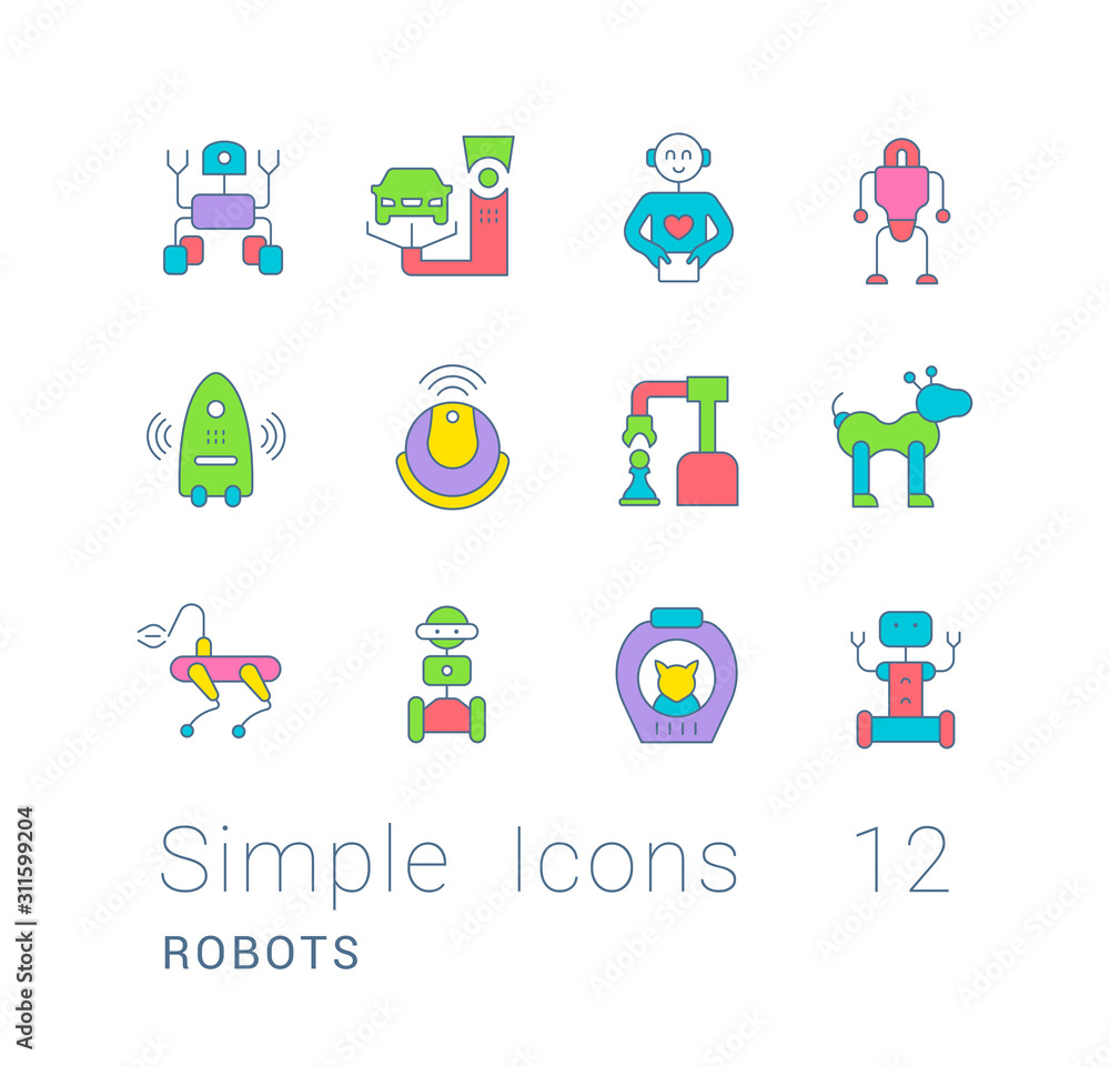 Set of Simple line Icons of Robots Set of Simple line Icons of Robots