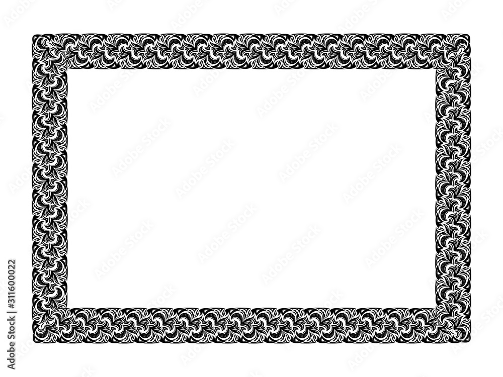 Vintage floral frame for design template design. Damask vector pattern. Luxury, royal ornament in Damascus, celtic style with lily. Ornate decor, border for invitation, card, certificate, rewarding