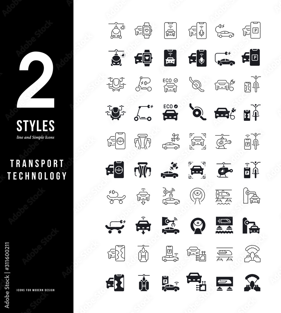 Simple Line Icons of Transport Technology